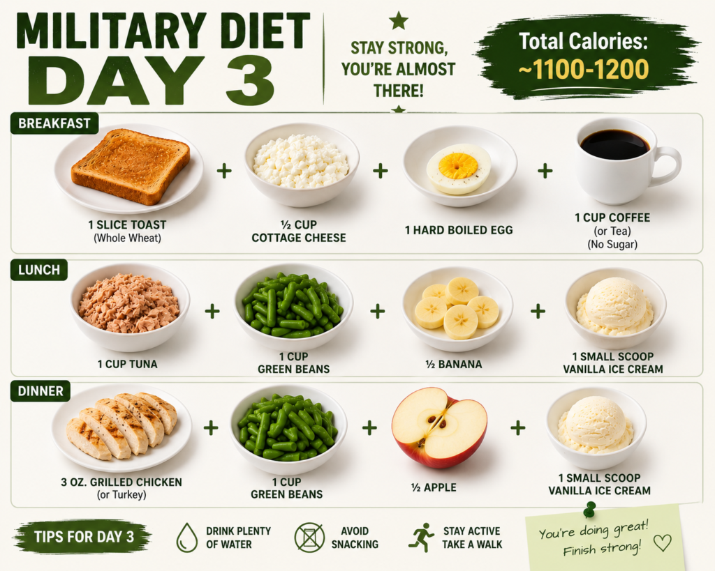 military diet day 3 meal plan